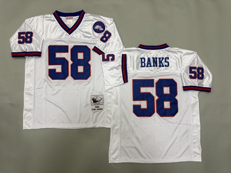 Men 2025 New York Giants #58 Banks white Throwback Limited NFL Jersey style 001